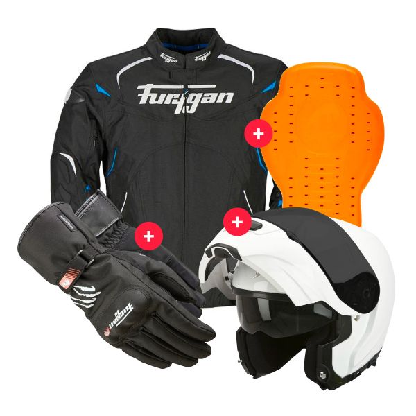 Motorradjacke Furygan Narval Black White Blue + EXO 3000 Air White + Keen + Back Protector D3O
