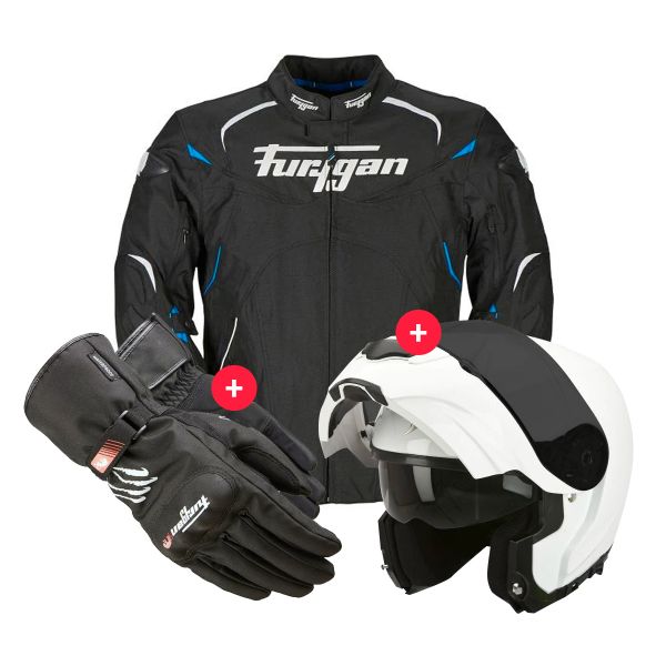 Motorradjacke Furygan Narval Black White Blue + EXO 3000 Air White + Keen Black White