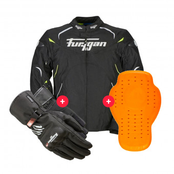 Motorradjacke Furygan Narval Black White Yellow + Keen Black White + Back Protector D3O Viper