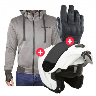 Motorradjacke HARISSON Patriot Grey + EXO 3000 Air White + Splash Waterpoof