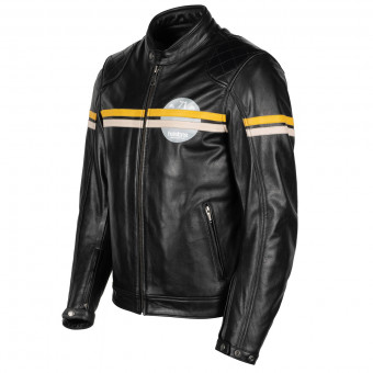 Motorradjacke Helstons Chevy Leather Black Yellow Beige
