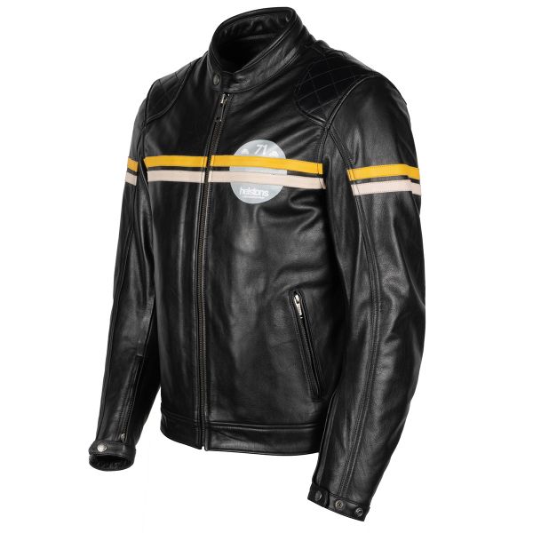 Motorradjacke Helstons Chevy Leather Black Yellow Beige Motorradjacke Helstons Chevy Leather Black Yellow Beige
