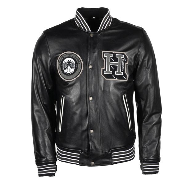 Motorradjacke Helstons College Leather Rag Black