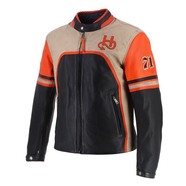 Motorradjacke Helstons Indianapolis Air Leather Schwarz Beige Orange