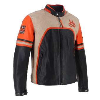 Helstons Indianapolis Air Leather Schwarz Beige Orange