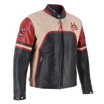 Helstons Indianapolis Leather Schwarz Beige Rot
