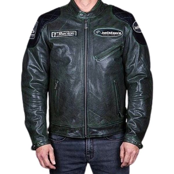 Motorradjacke Helstons Trevor Leather Rag Green Black Motorradjacke Helstons Trevor Leather Rag Green Black