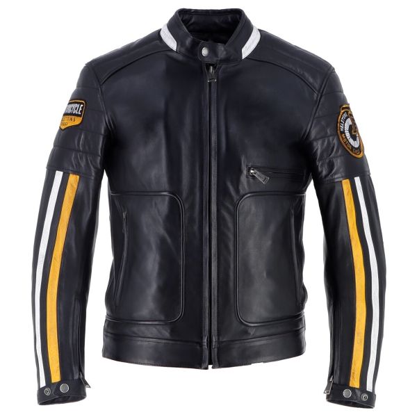 Motorradjacke Helstons Vulcan Leather Rag Black Gelb