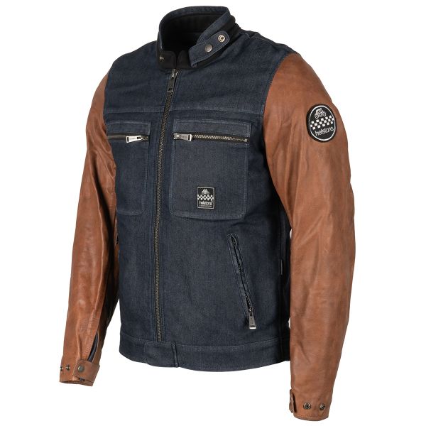 Motorradjacke Helstons Winston Coton Leather Blue Tan Motorradjacke Helstons Winston Coton Leather Blue Tan