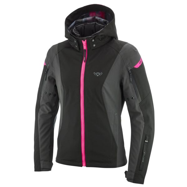 Motorradjacke Ixon Burning Lady Anthrazit Schwarz Pink