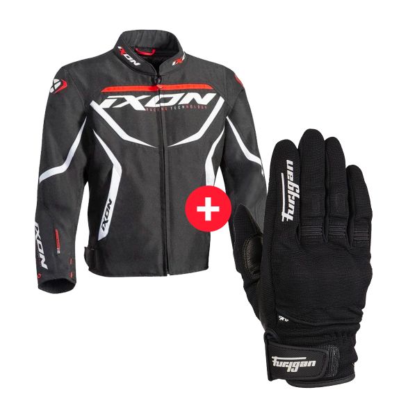 Motorradjacke Ixon Sprinter Kid Black White + Jet Kid D3O Black White