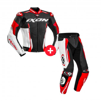 Motorradjacke Ixon Vortex 2 Jacket Black White Red + Vortex 2 Pant Black White Red
