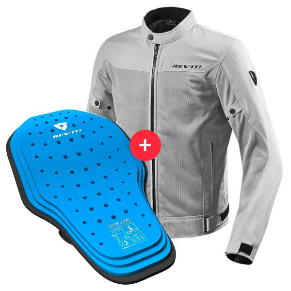 Motorradjacke REV'IT Eclipse Silver + Back Protector Seesoft KN Blue Black