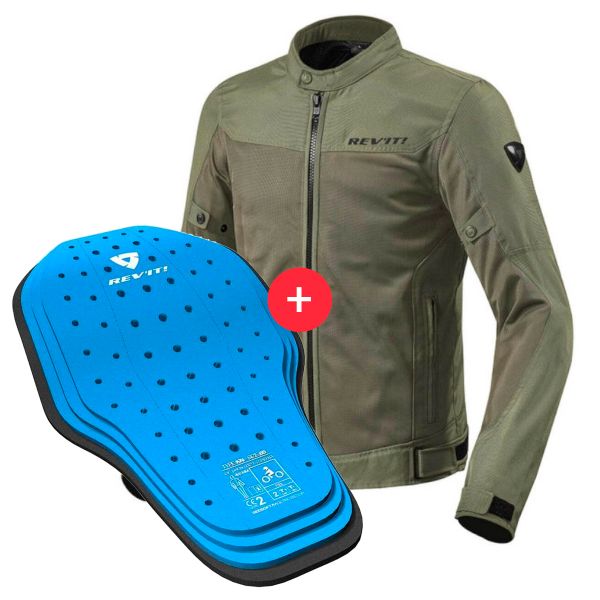 Motorradjacke REV'IT Eclipse D.Green + Back Protector Seesoft KN Blue Black