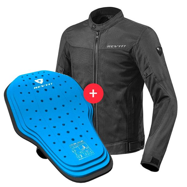 Motorradjacke REV'IT Eclipse Black + Back Protector Seesoft KN Blue Black