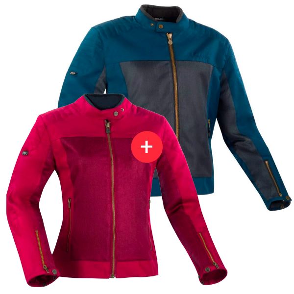Motorradjacke Segura Duo Oskar Marine + Lady Oskar Burgundy
