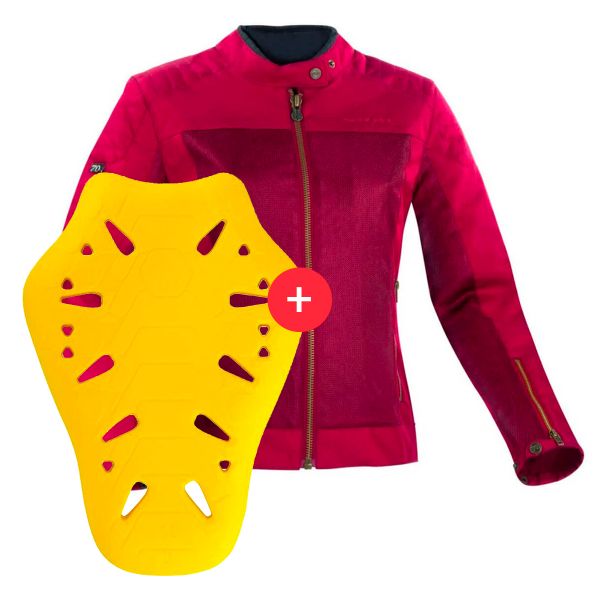 Motorradjacke Segura Lady Oskar Burgundy + Flex Omega Back Protector Level 2