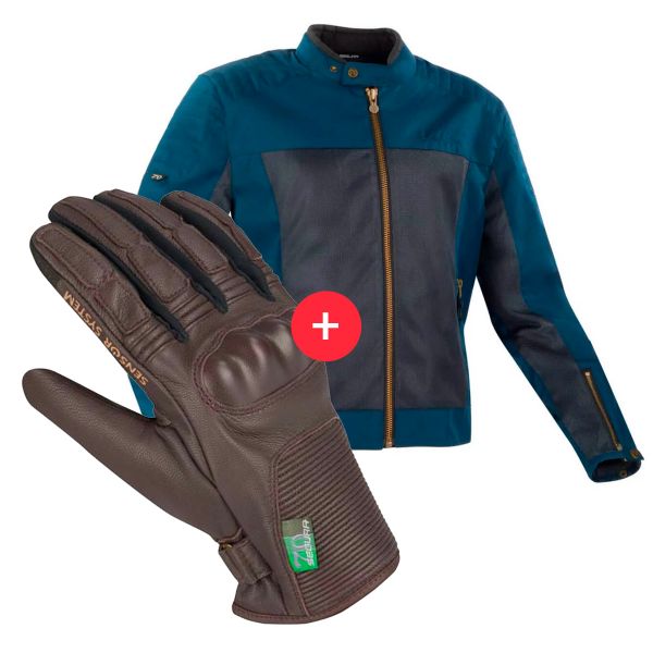 Motorradjacke Segura Oskar Marine + Swan Brown