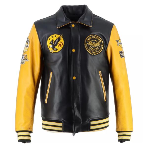 Motorradjacke Von Dutch Brooklyn Leather Wash Black Yellow