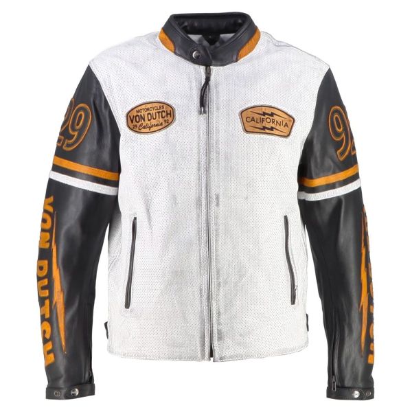 Motorradjacke Von Dutch California Air Leather Wei� Schwarz Gold