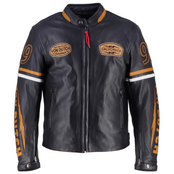 Motorradjacke Von Dutch California Leather Black Gold White