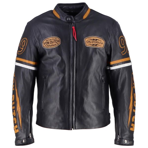 Motorradjacke Von Dutch California Leather Black Gold White