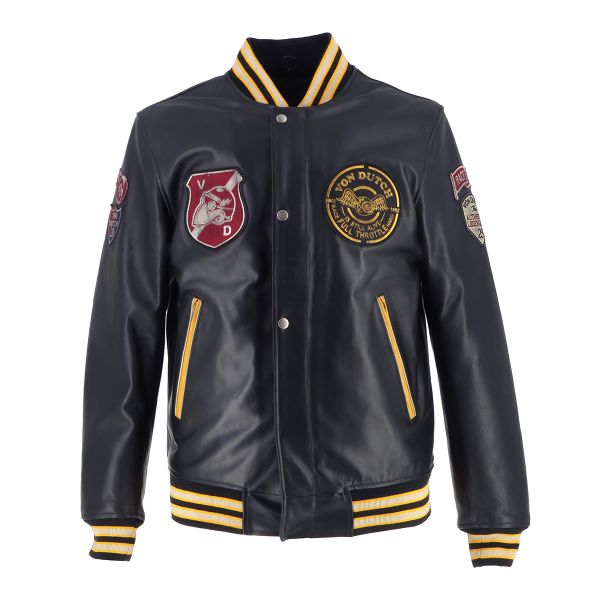 Motorradjacke Von Dutch Collegian Leather Rag Black Yellow