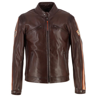 Motorradjacke Von Dutch Fast Leather Brown Beige Orange