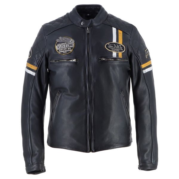 Motorradjacke Von Dutch Race Now Leather Black White Yellow