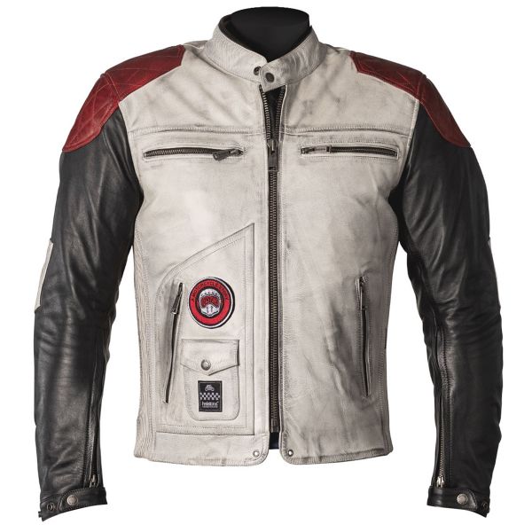 Motorradjacke Helstons Tracker Leather White Black Red Motorradjacke Helstons Tracker Leather White Black Red