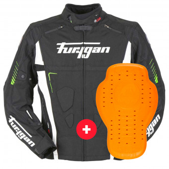 Motorradjacke Furygan Vortex Black White Green + Back Protector D3O Viper Level 2