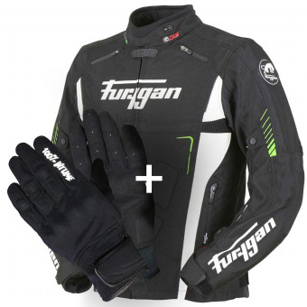 Motorradjacke Furygan Vortex Black White Green + Jet Evo II 100% Bitume
