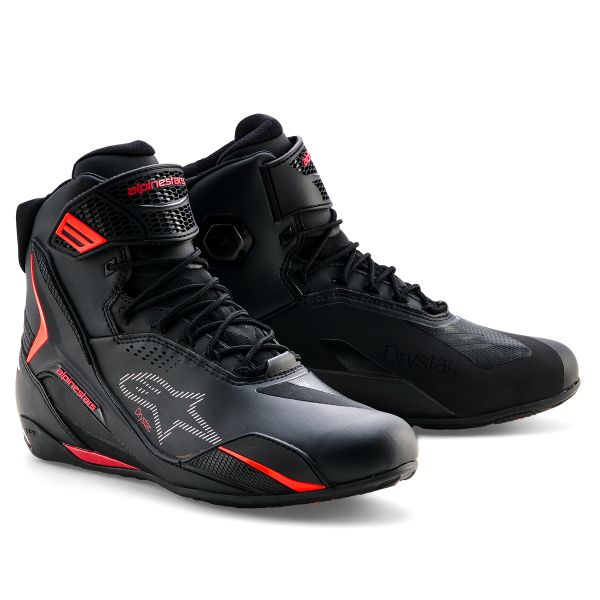 Motorrad Sportschuhe Alpinestars Faster 4 Drystar Black Rio Red Red Fluo