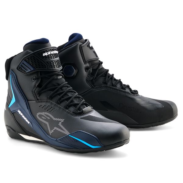 Motorrad Sportschuhe Alpinestars Faster 4 Drystar BlackNight Navy Cyan