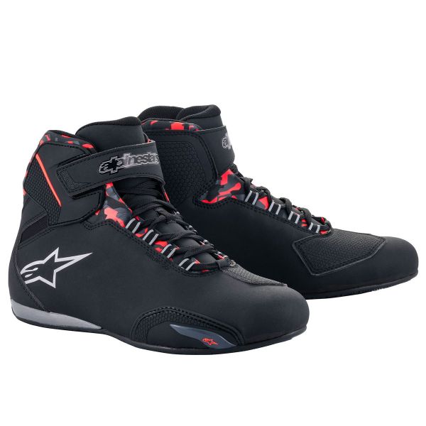 Motorrad Sportschuhe Alpinestars Sektor Waterproof Black Dark Grey Red Fluo