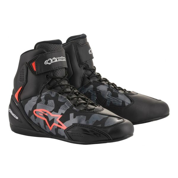 Motorrad Sportschuhe Alpinestars Faster 3 Black Gray Camo Red Fluo