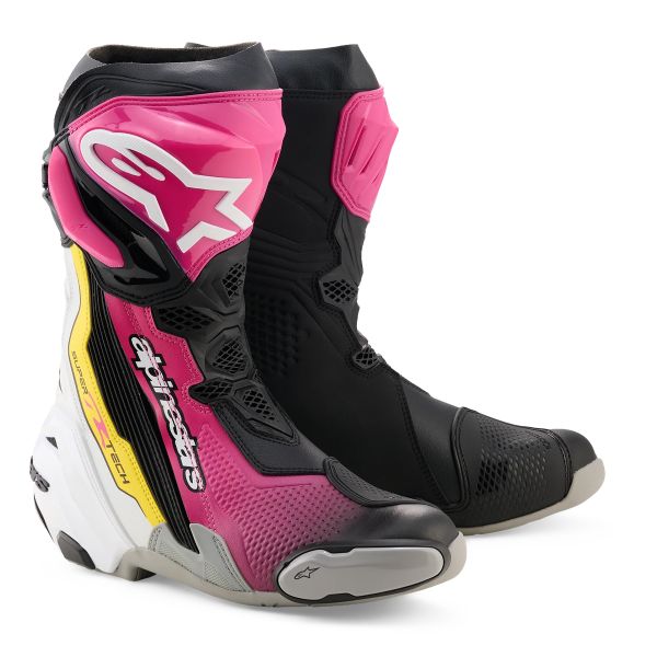 Motorradstiefel Alpinestars Supertech R Boot Black Magenta White Yellow