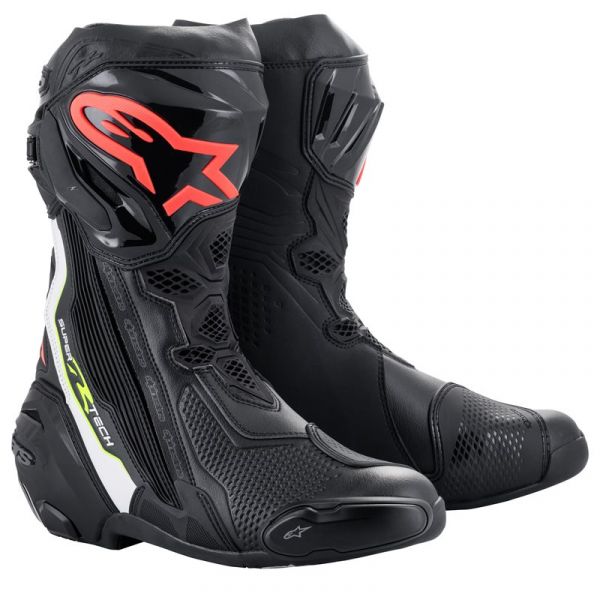 Motorradstiefel Alpinestars Supertech R Boot Black White Red Fluo Yellow Motorradstiefel Alpinestars Supertech R Boot Black White Red Fluo Yellow