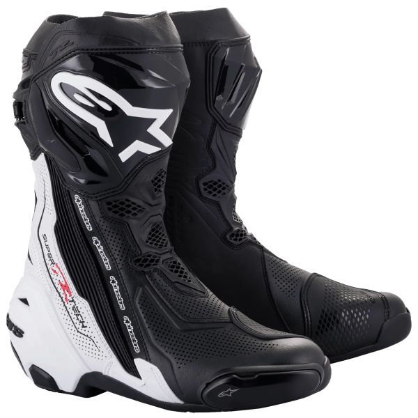 Motorradstiefel Alpinestars Supertech R Vented Boot Black White Black White Motorradstiefel Alpinestars Supertech R Vented Boot Black White Black White
