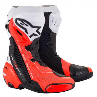 Motorradstiefel Alpinestars Supertech R Vented Boot Black White Red Fluo Motorradstiefel Alpinestars Supertech R Vented Boot Black White Red Fluo
