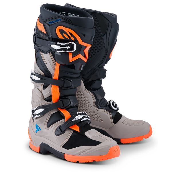 Motorradstiefel Alpinestars Tech 7 Enduro Black Warm Gray Orange Fluo