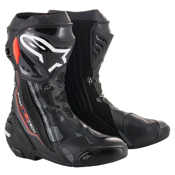 Motorradstiefel Alpinestars Supertech R Black Dark Grey Red Fluo
