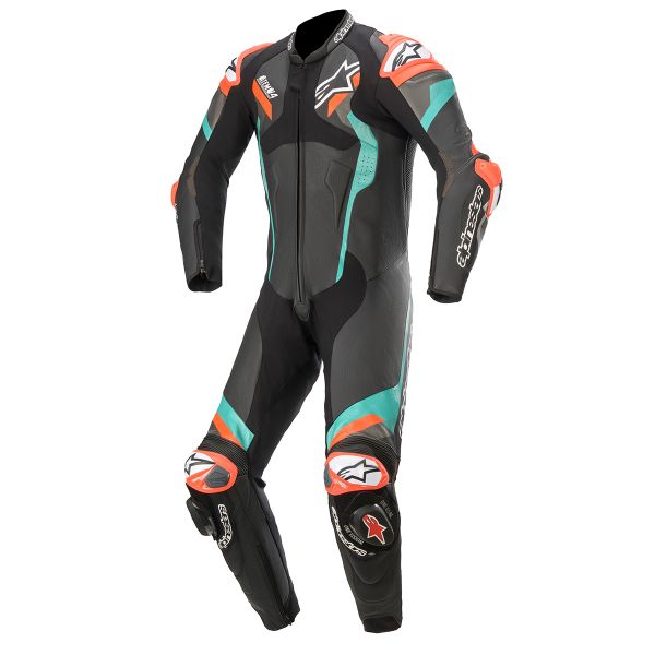 Motorrad-Lederkombi Alpinestars Atem V4 Suit 1 PC Black Petrol Red Fluo