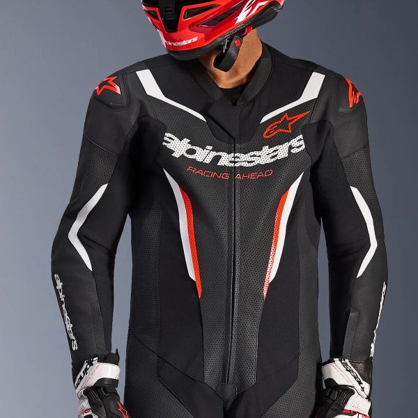 Alpinestars GP Force V2 Leather Suit 1PC Black White Red Fluo