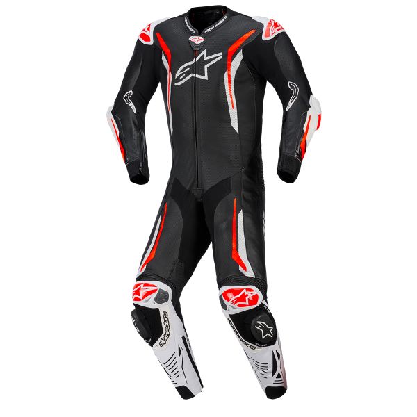Motorrad-Lederkombi Alpinestars GP Tech V5 1 PC Leather Suit Black White Red Fluo