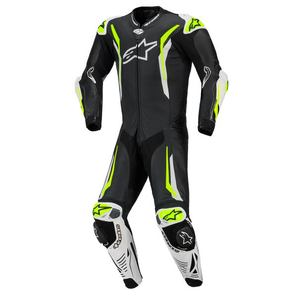 Motorrad-Lederkombi Alpinestars GP Tech V5 1 PC Leather Suit Black White Yellow Fluo