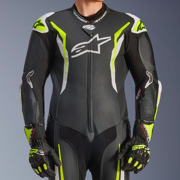 Alpinestars GP Tech V5 1 PC Leather Suit Black White Yellow Fluo