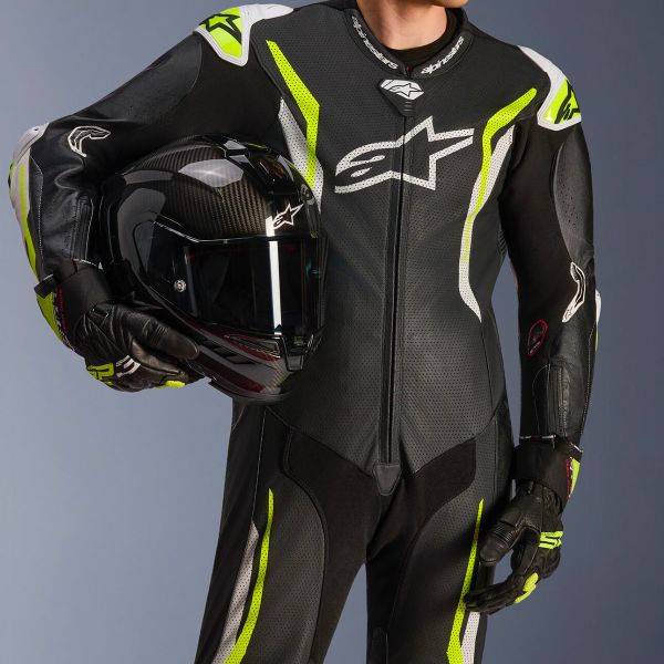 Alpinestars GP Tech V5 1 PC Leather Suit Black White Yellow Fluo