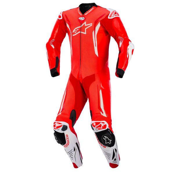 Motorrad-Lederkombi Alpinestars GP Tech V5 1 PC Leather Suit Red Fluo Bright Red White