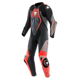 Motorrad-Lederkombi Dainese Audax D-Zip 1PC Perf Black Red Fluo Anthracite